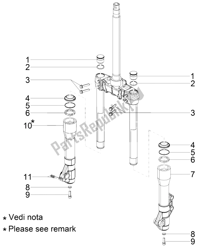 All parts for the Fork's Components (kayaba) of the Piaggio Beverly 125 RST 4T 4V IE E3 2010