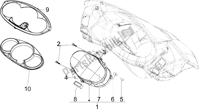 All parts for the Meter Combination-dashbord of the Piaggio X7 300 IE Euro 3 2009
