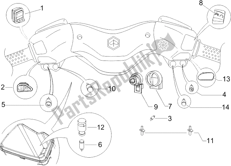 Toutes les pièces pour le Sélecteurs - Interrupteurs - Boutons du Piaggio X8 250 IE UK 2005