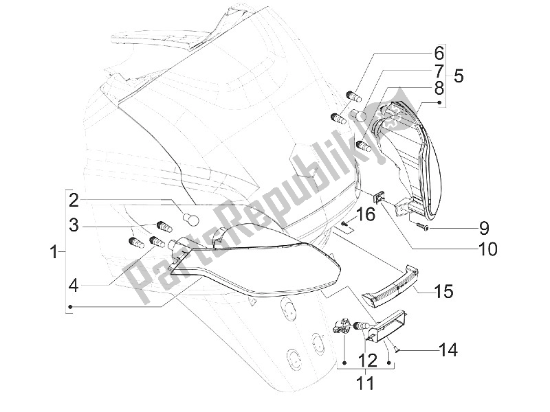 Toutes les pièces pour le Phares Arrière - Clignotants du Piaggio MP3 300 IE Touring 2011