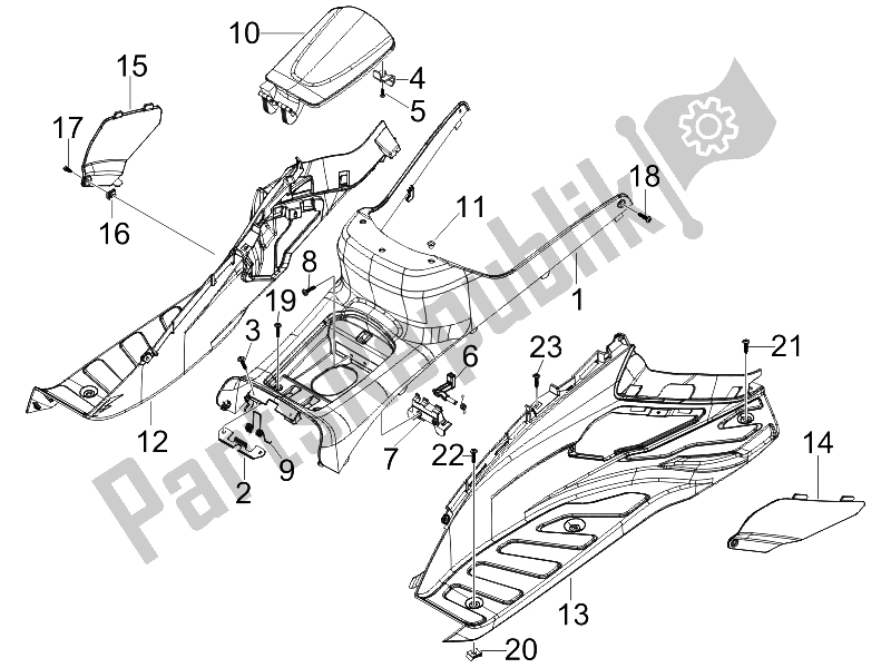All parts for the Central Cover - Footrests of the Piaggio X7 250 IE Euro 3 2008
