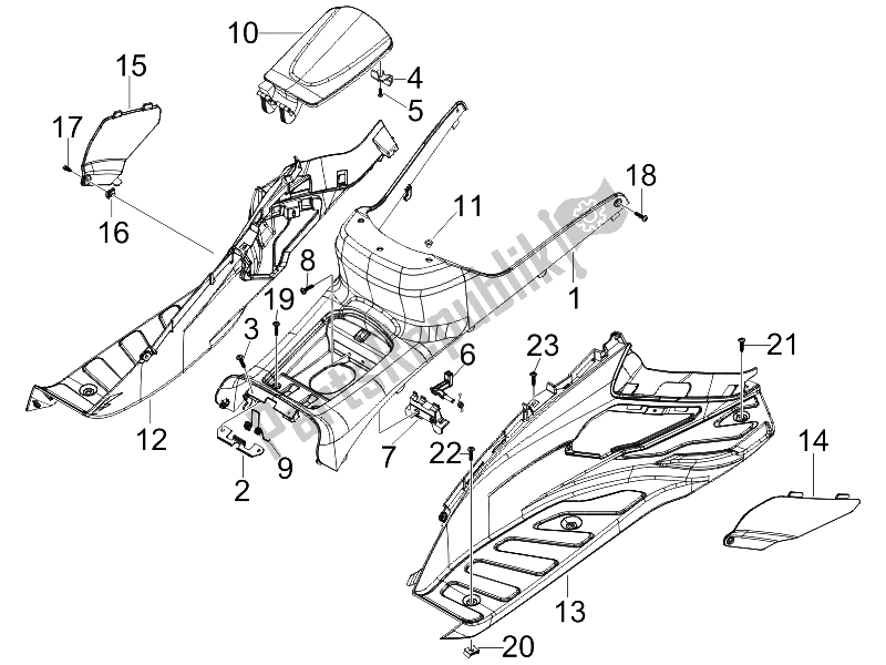 All parts for the Central Cover - Footrests of the Piaggio X7 250 IE Euro 3 2008