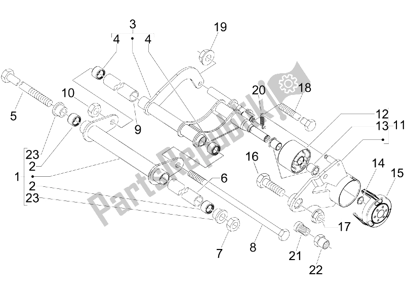 All parts for the Swinging Arm of the Piaggio MP3 125 2006