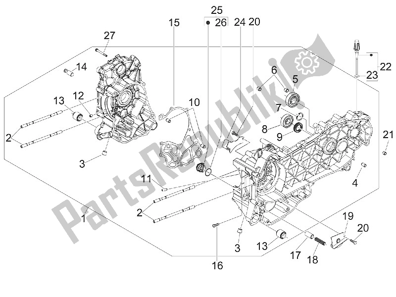 All parts for the Crankcase of the Piaggio MP3 300 IE LT Touring 2011