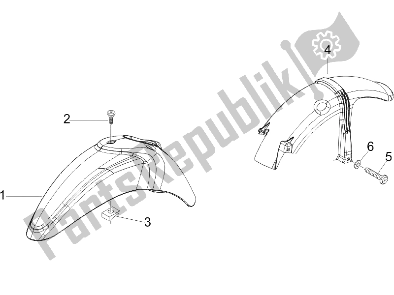 Alle onderdelen voor de Wielkast - Spatbord van de Piaggio Liberty 125 4T PTT I 2006