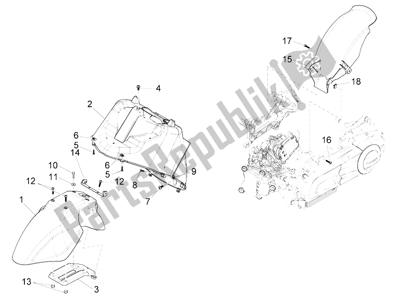 Todas as partes de Alojamento Da Roda - Guarda-lamas do Piaggio X 10 125 4T 4V I E E3 2012