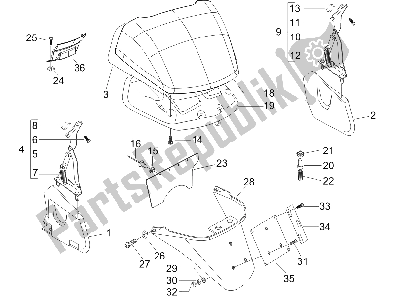 Toutes les pièces pour le Capot Arrière - Protection Contre Les éclaboussures du Piaggio X8 150 Street Euro 2 2006