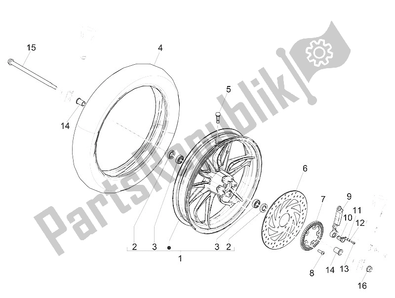 Toutes les pièces pour le Roue Avant du Piaggio Medley 150 4T IE ABS 2016