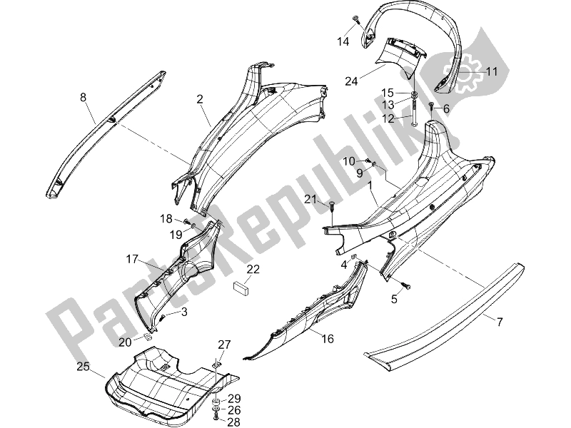 Toutes les pièces pour le Couvercle Latéral - Spoiler du Piaggio X8 125 Street Euro 2 2006