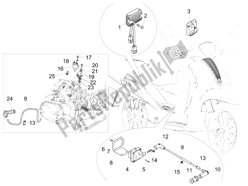 All parts for the Voltage Regulators - Electronic Control Units (ecu) - H. T. Coil of the Piaggio Liberty 150 4T 3V IE LEM Vietnam 2014