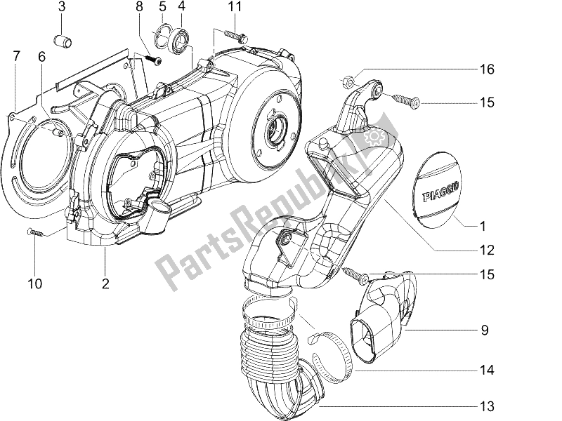 All parts for the Crankcase Cover - Crankcase Cooling of the Piaggio X9 250 Evolution 2006
