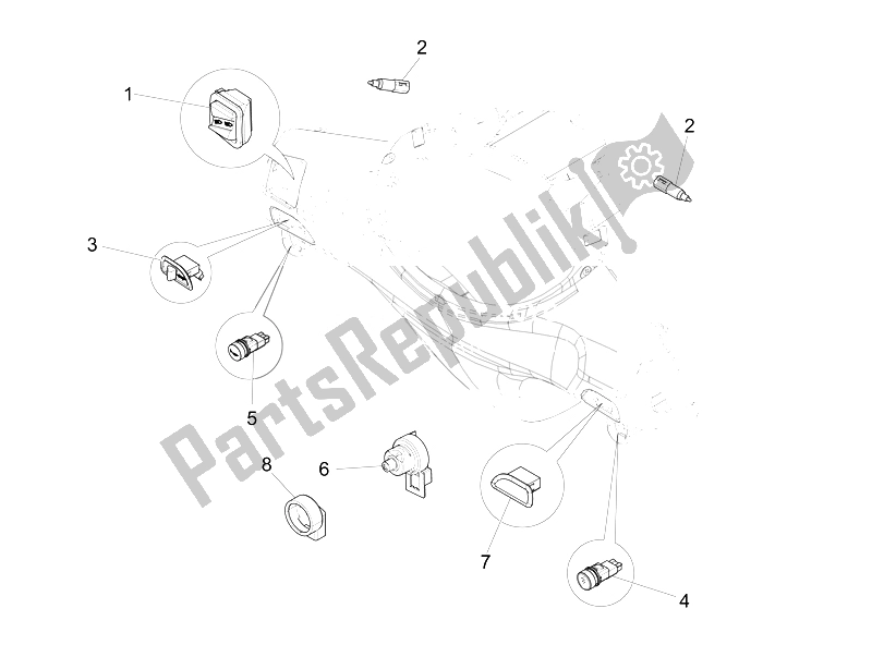 Toutes les pièces pour le Sélecteurs - Interrupteurs - Boutons du Piaggio FLY 125 4T 3V IE E3 DT 2014