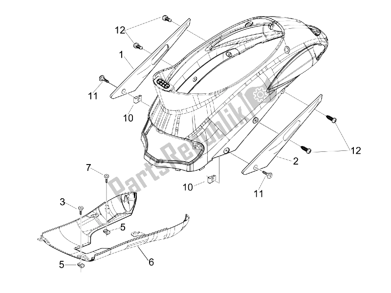 Toutes les pièces pour le Couvercle Latéral - Spoiler du Piaggio Liberty 50 2T Sport UK 2006