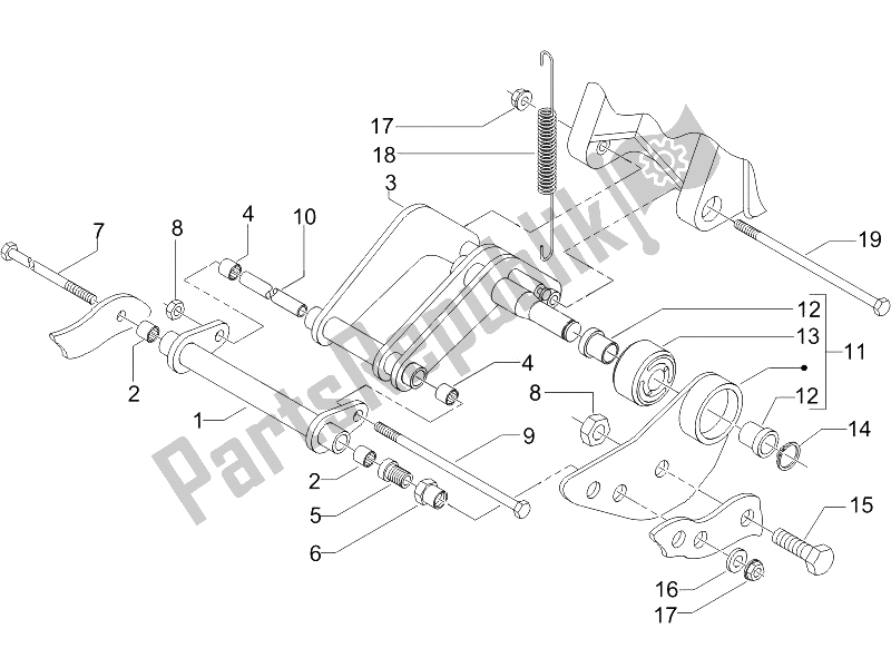 All parts for the Swinging Arm of the Piaggio X9 125 Evolution Powered 2005