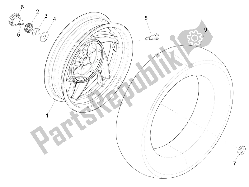 Toutes les pièces pour le Roue Arrière du Piaggio FLY 150 4T 3V IE USA 2014