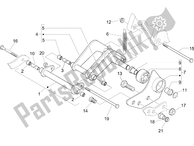 All parts for the Swinging Arm of the Piaggio Beverly 300 IE Tourer E3 2009