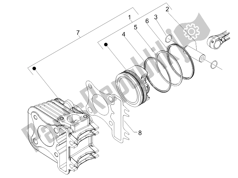 Toutes les pièces pour le Unité Cylindre-piston-axe De Poignet du Piaggio Liberty 125 4T E3 UK 2006