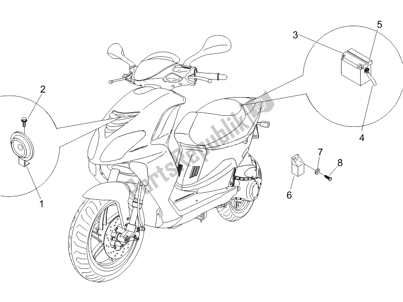 Alle onderdelen voor de Schakelaar Afstandsbediening - Aki - Klakson van de Piaggio NRG Power DT 50 2007