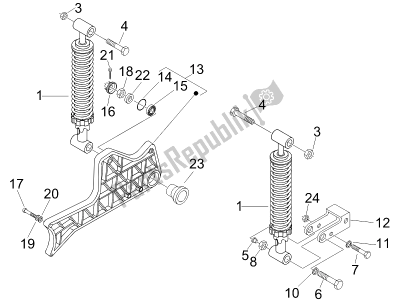 Toutes les pièces pour le Suspension Arrière - Amortisseur / S du Piaggio Beverly 250 Cruiser E3 2007