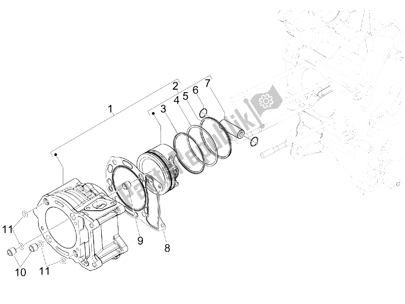 All parts for the Cylinder-piston-wrist Pin Unit of the Piaggio Carnaby 250 4T IE E3 2008