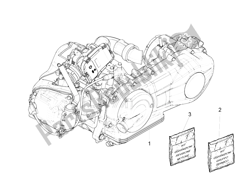 All parts for the Engine, Assembly of the Piaggio FLY 125 4T 3V IE E3 LEM 2012