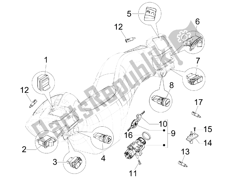 Todas as partes de Seletores - Interruptores - Botões (2) do Piaggio MP3 250 USA 2007