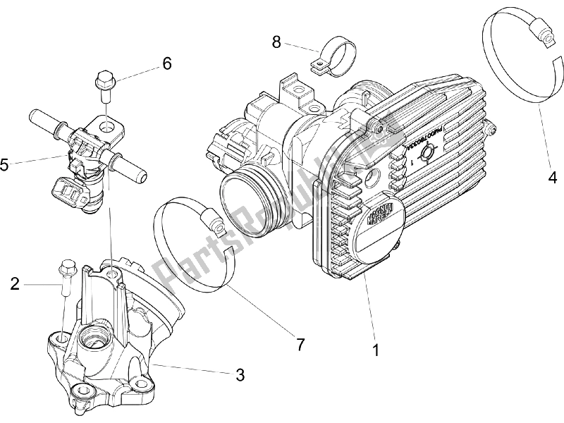 All parts for the Throttle Body - Injector - Union Pipe of the Piaggio X8 250 IE UK 2005