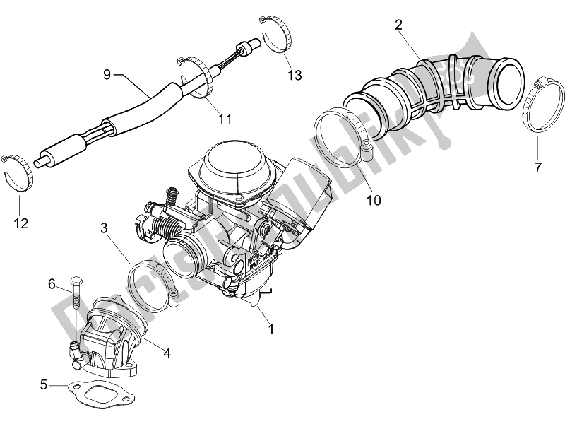 All parts for the Carburettor, Assembly - Union Pipe of the Piaggio Liberty 125 4T PTT E3 F 2007