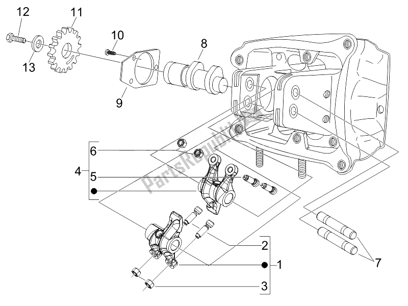 Toutes les pièces pour le Leviers à Bascule Support Unité du Piaggio MP3 400 IE USA 2007