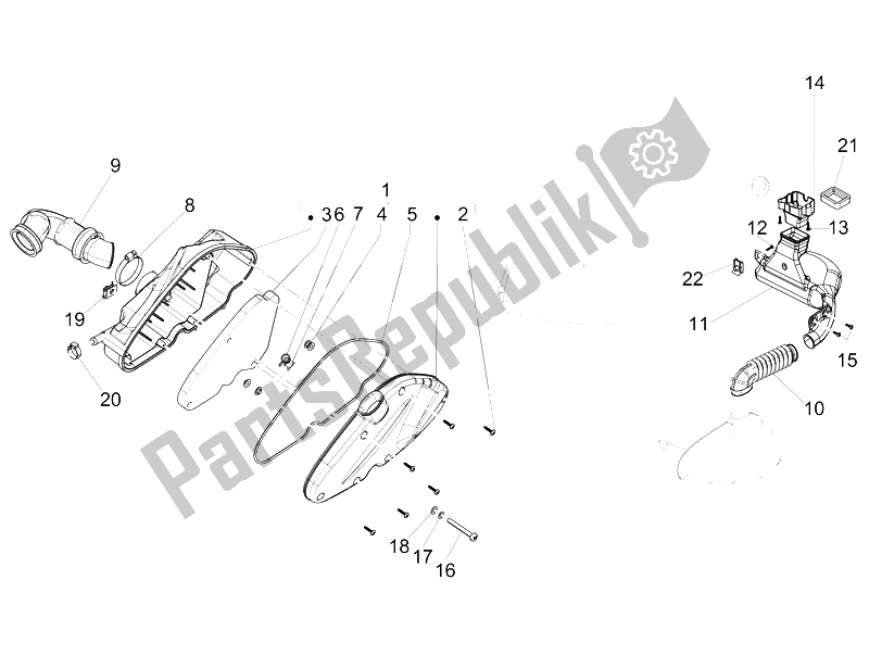 Toutes les pièces pour le Filtre à Air du Piaggio FLY 125 4T 3V IE E3 LEM 2012