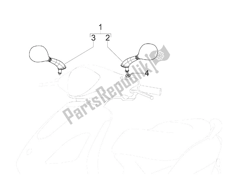 All parts for the Driving Mirror/s of the Piaggio FLY 50 4T 4V USA 2011