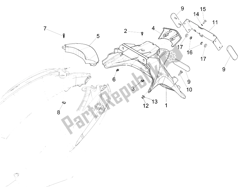 Tutte le parti per il Coperchio Posteriore - Paraspruzzi del Piaggio FLY 50 4T 4V USA 1 2014
