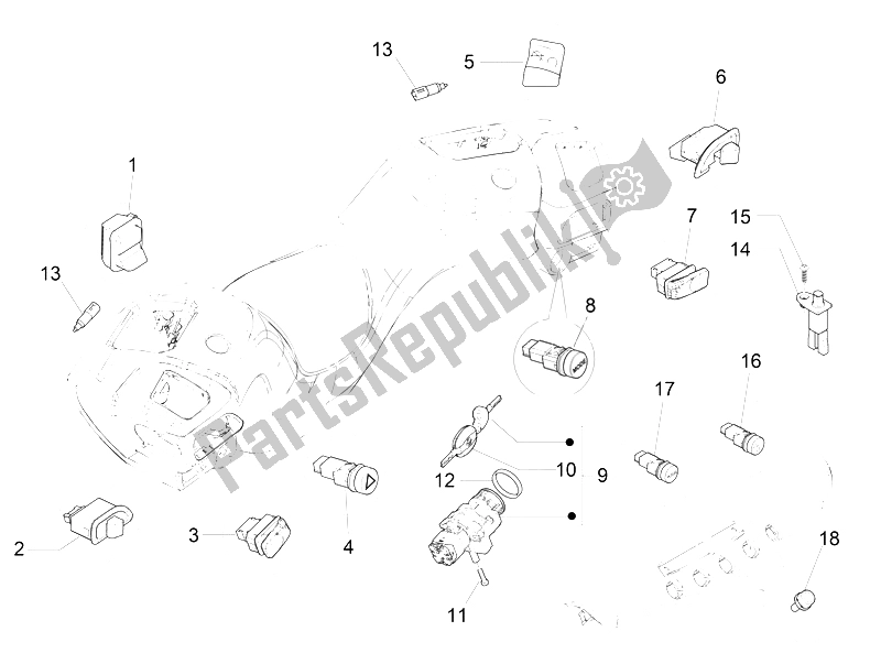 Todas las partes para Selectores - Interruptores - Botones de Piaggio MP3 500 Sport Business ABS USA 2015