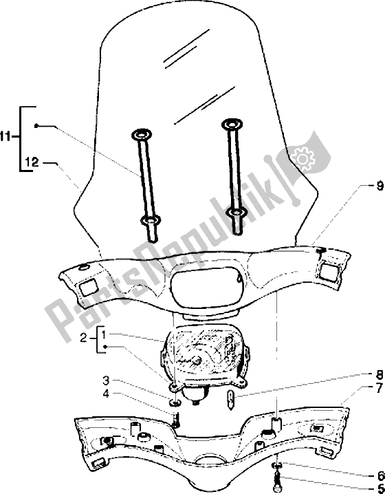 Tutte le parti per il Contachilometri Km. Coprimanubrio del Piaggio Free Pptt 50 1995