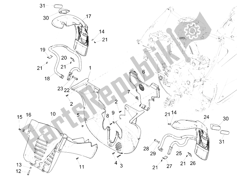 Alle onderdelen voor de Wielkast - Spatbord van de Piaggio MP3 500 Sport ABS USA 2015