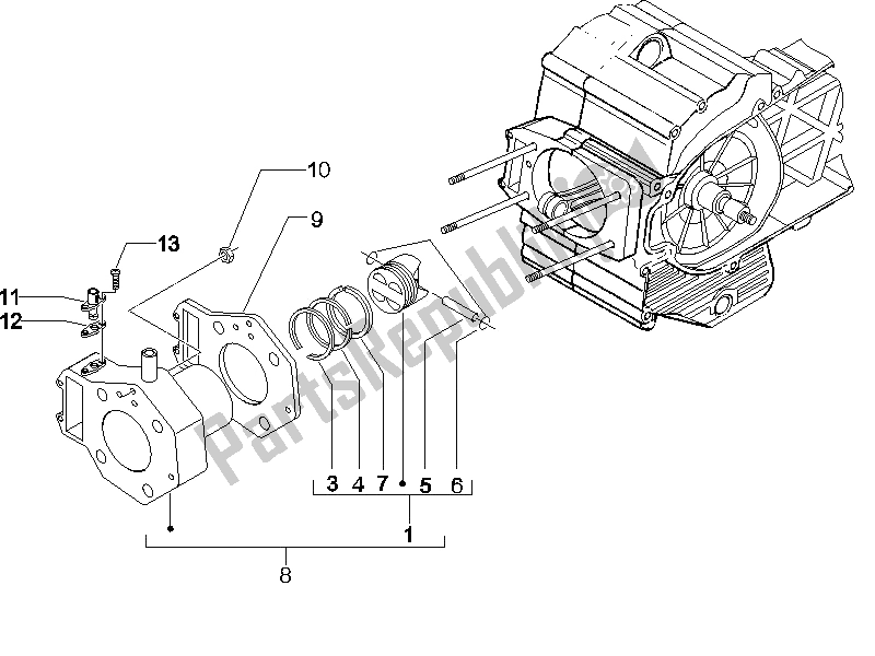 All parts for the Cylinder-piston-wrist Pin Unit of the Piaggio X9 500 Evolution USA 2006