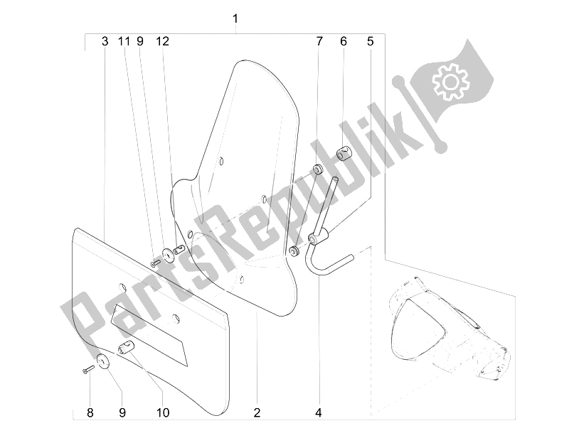 Alle onderdelen voor de Voorruit - Glas van de Piaggio Liberty 50 4T PTT 2014