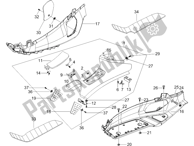 All parts for the Central Cover - Footrests of the Piaggio X8 125 Street Euro 2 2006