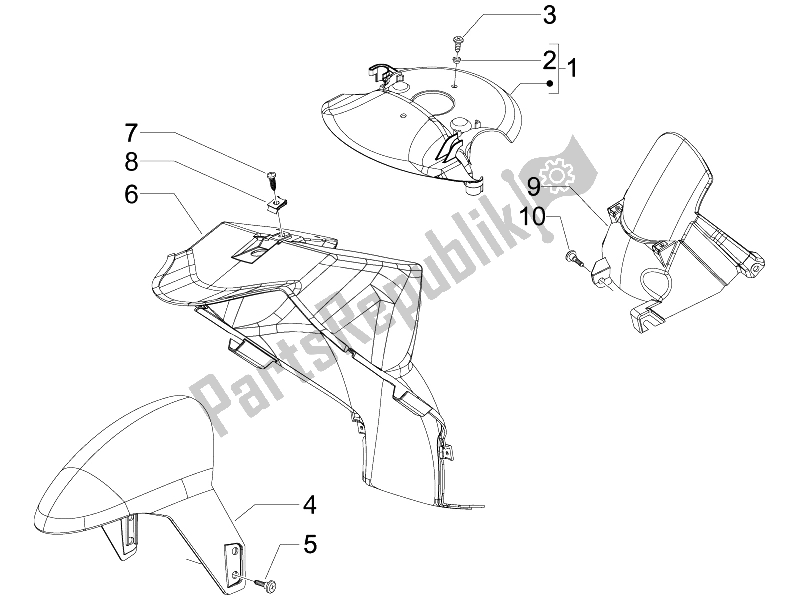 All parts for the Wheel Huosing - Mudguard of the Piaggio NRG Power Pure JET 50 2010