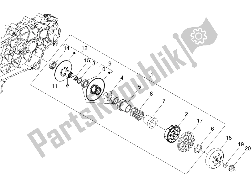 All parts for the Driven Pulley of the Piaggio X9 125 Evolution Euro 3 UK 2007