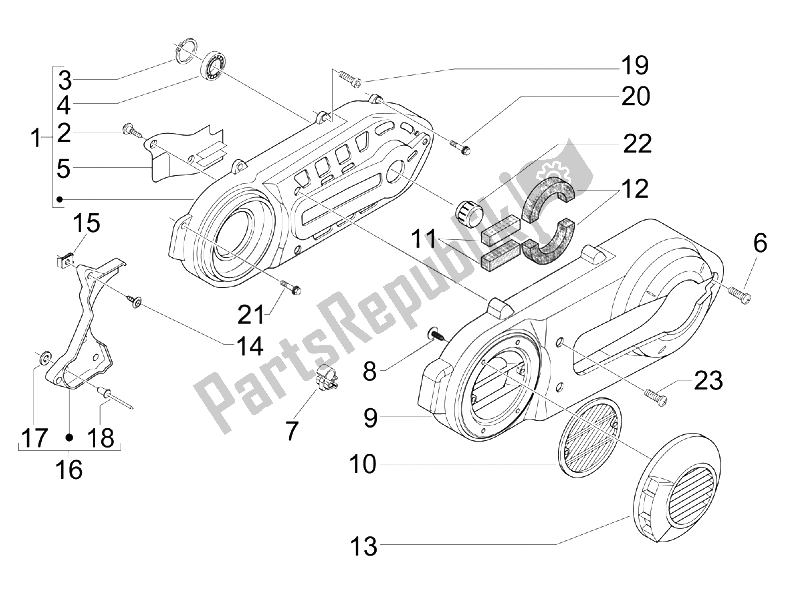 Tutte le parti per il Coperchio Del Carter - Raffreddamento Del Carter del Piaggio Beverly 400 IE Tourer E3 2008