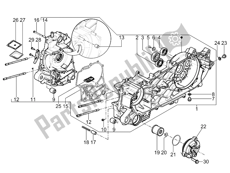 Toutes les pièces pour le Carter du Piaggio BV 350 4T 4V IE E3 ABS USA 2015