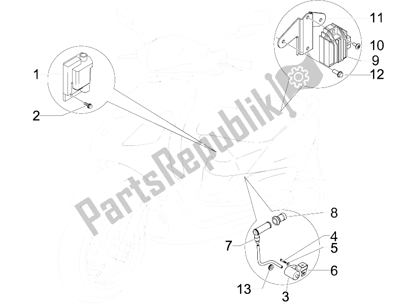 Toutes les pièces pour le Régulateurs De Tension - Unités De Commande électronique (ecu) - H. T. Bobine du Piaggio FLY 125 4T E3 2009