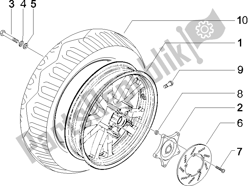 All parts for the Rear Wheel of the Piaggio Beverly 400 IE E3 2006