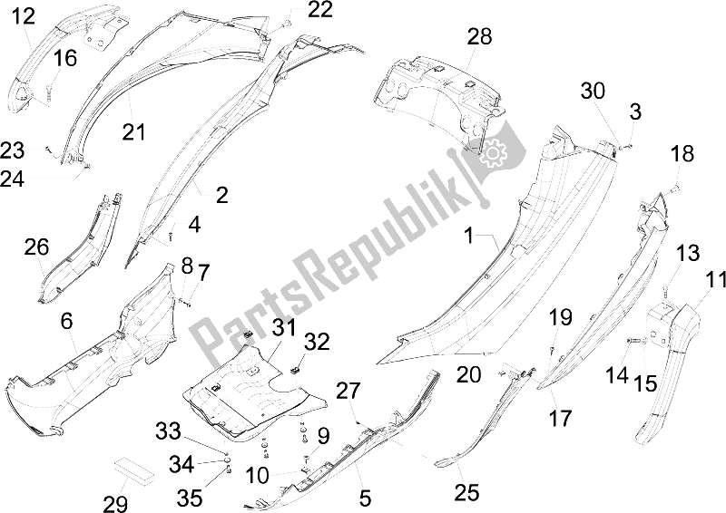 Tutte le parti per il Coperchio Laterale - Spoiler del Piaggio MP3 125 IE 2008