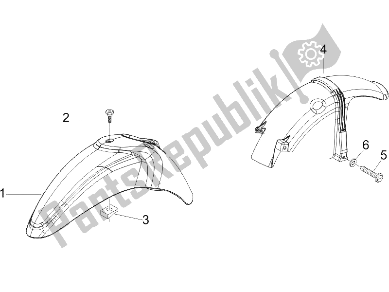 All parts for the Wheel Huosing - Mudguard of the Piaggio Liberty 125 4T Sport UK 2006