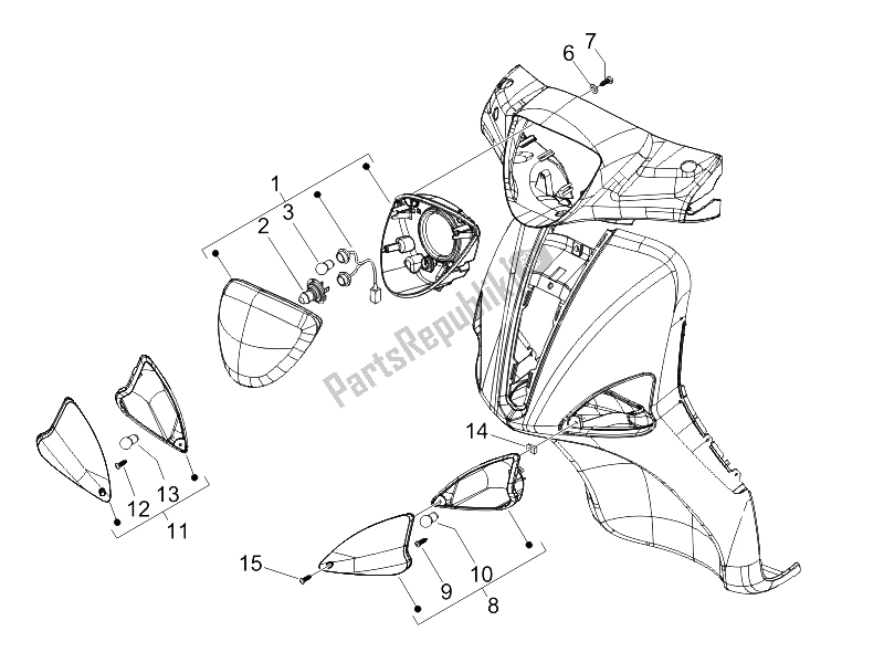 Toutes les pièces pour le Phares Avant - Clignotants du Piaggio Liberty 200 4T E3 2006