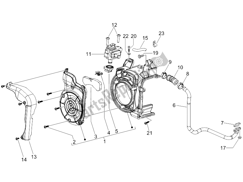 All parts for the Secondary Air Box of the Piaggio Liberty 125 4T 2V E3 2009