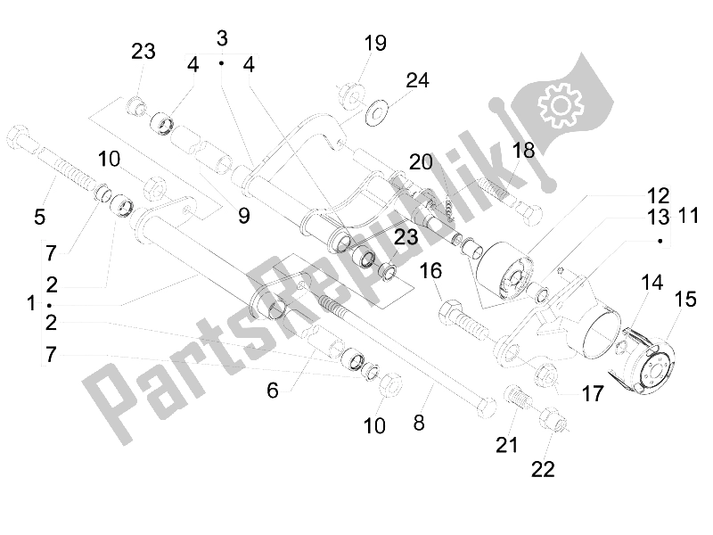 All parts for the Swinging Arm of the Piaggio MP3 125 Ibrido 2009