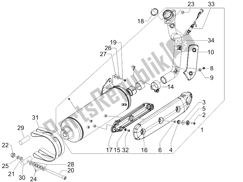 All parts for the Silencer of the Piaggio Beverly 500 IE E3 2006